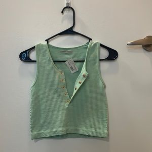 Brand new mint green tank with gold buttons